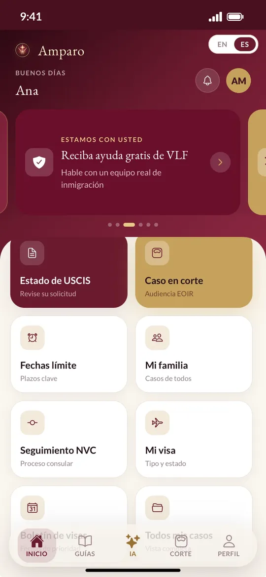 Pantalla de la app Amparo: Su caso de un vistazo